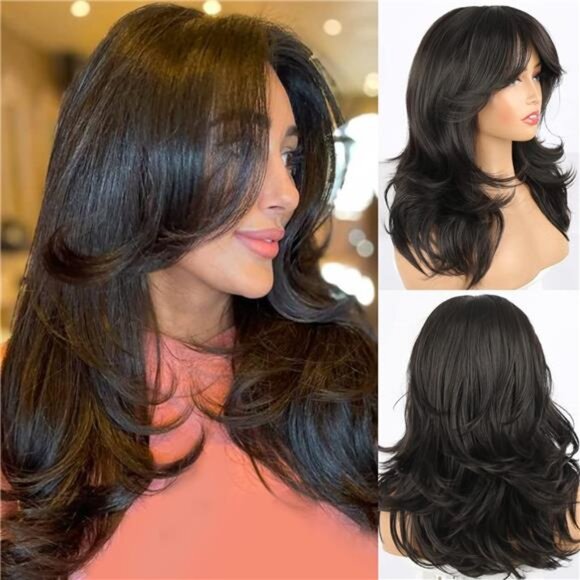 Layered Wig Long Wavy for Daily Use Black - Picture 2 of 6